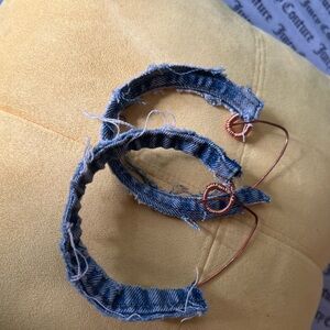 Handmade Denim and Copper Hoop Earrings